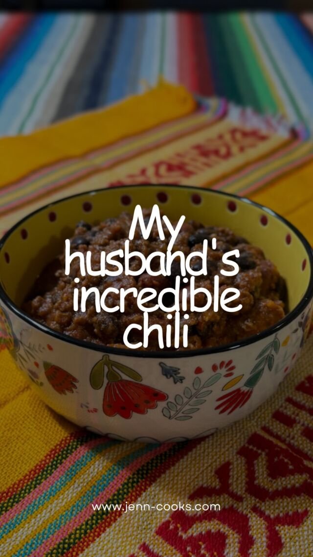 Next month, my husband David and I will be celebrating 29 years of marriage - and through most of our marriage, I've done most of the cooking by choice because I love it so much, but David can cook too! 

This is his famous chili and I love when he makes it because its always so amazing and we have lots of leftovers for the week, which I love too! 

This isn't a recipe per se - but I will tell you what he puts in it:

3 pounds lean ground beef
3 cans black beans, rinsed
3 cans kidney beans, rinsed
1 red bell pepper, seeds removed
1 banana pepper, seeds kept in
1 medium white onion
5 cloves garlic
1 can beer
1 large can tomato paste

For the spices
Worcestershire sauce
chili powder
cayenne pepper
cumin
salt and pepper

In a large stock pot, brown the ground beef. Add the spices to your heart's desire! After the meat has browned, add the tomato paste and more spices. 

In a blender, add all the vegetables and a can of beer, puree until smooth.

Add the blended veggies to the pot, more spices and rinsed beans. Simmer for 30 minutes on low heat. 

We served it with sourdough bread 🥖 

We hope you enjoyed our video 🥰🥰

#jennanddave #homemadechili